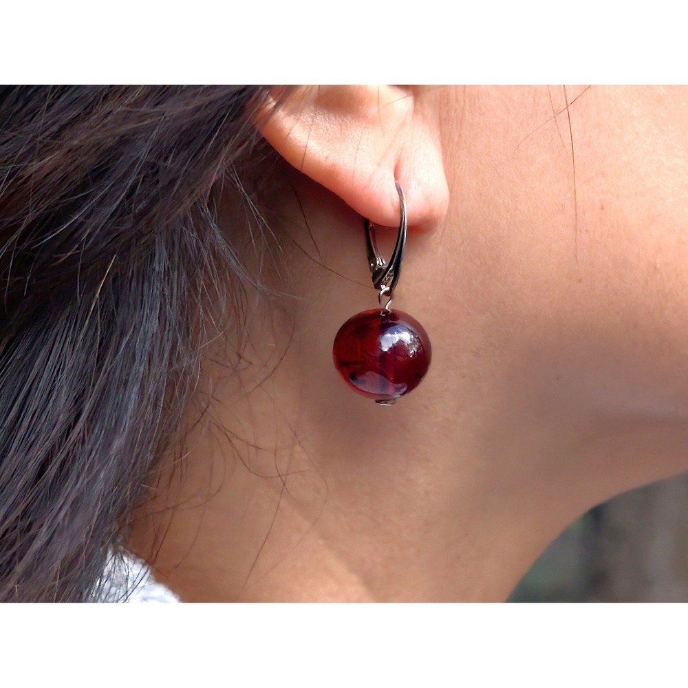 Handmade Sterling Silver Baltic‎ Cognac Amber Dangle Earrings Gift Boxed